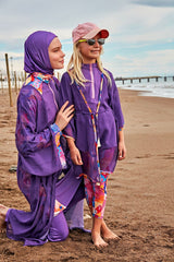 Kimono Pareo Lila gemustert "Marina"  P2426