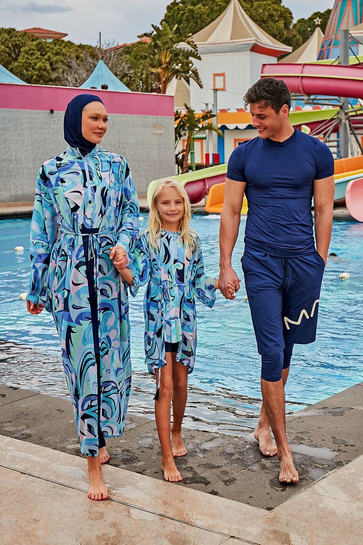 Kimono Pareo Blau gemustert "Marina" P2428
