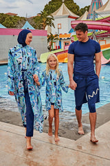 Kimono Pareo Blau gemustert "Marina" P2428