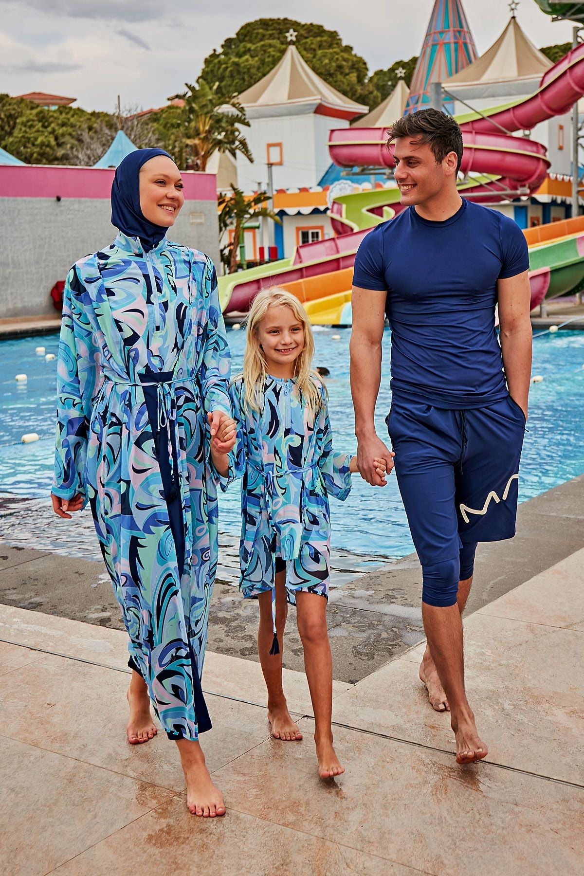 Kimono Pareo Blau gemustert "Marina" P2428
