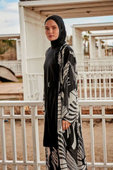 Kimono Pareo Schwarz Weiß mit Blattmuster "Marina" P2401