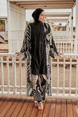 Kimono Pareo Schwarz Weiß mit Blattmuster "Marina" P2401