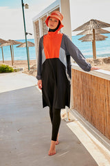 Burkini Modest Swimwear Set 4-Teilig Schwarz/Orange "Marina" M2430