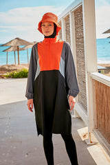 Burkini Modest Swimwear Set 4-Teilig Schwarz/Orange "Marina" M2430