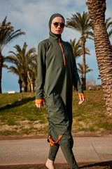 Burkini Modest Swimwear Set Webstoff 4-Teilig Khaki-Orange "Marina"  M2413