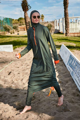 Burkini Modest Swimwear Set Webstoff 4-Teilig Khaki-Orange "Marina"  M2413