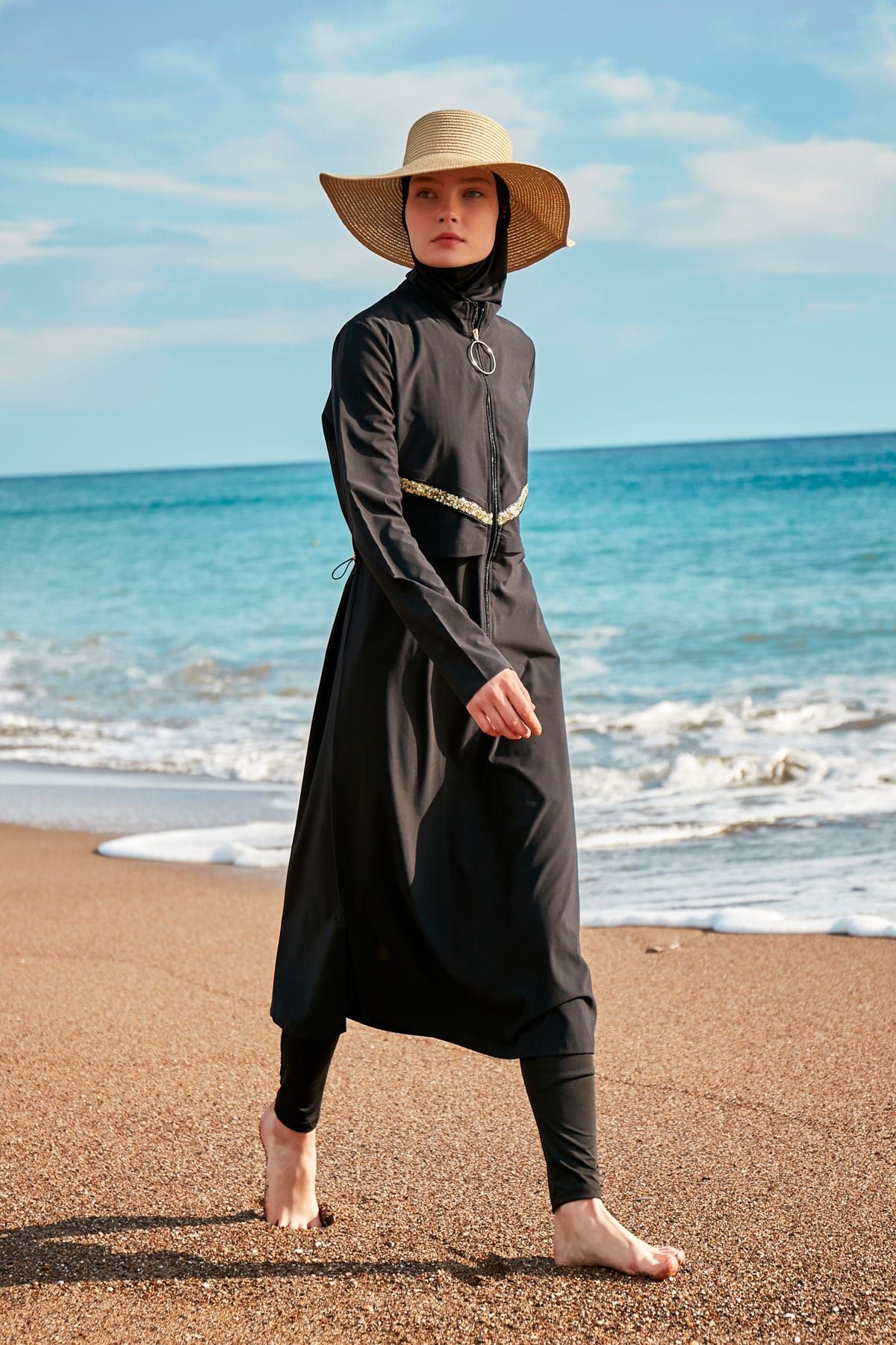 Burkini Modest Swimwear 4-Teilig Fallschirmstoff Schwarz "Marina" M2410