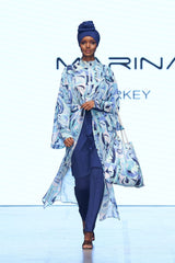 Burkini Modest Swimwear Set Lycra 4-Teilig Marineblaue mit blauen Motiven "Marina" M2498