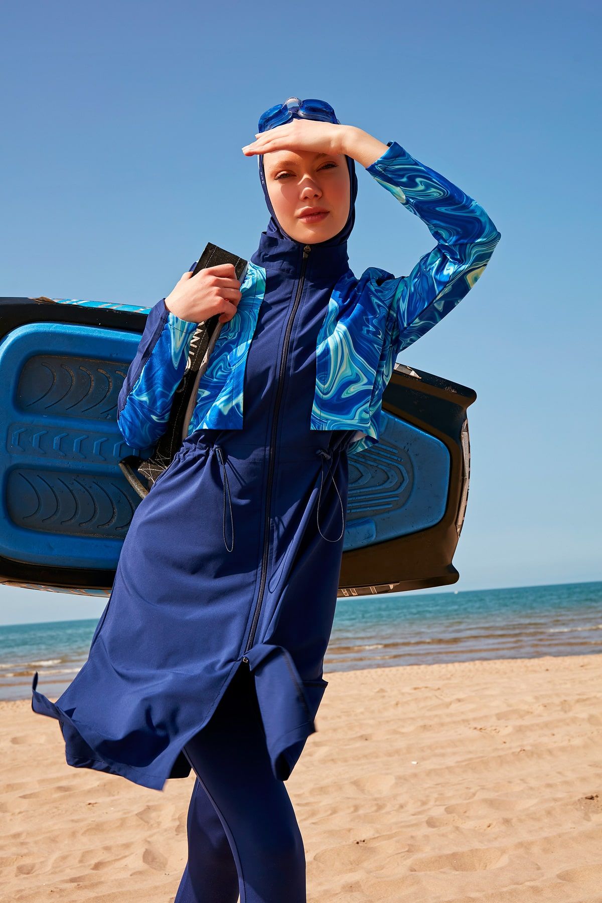 Burkini Modest Swimwear Set 4-Teilig Marineblau/Gemustert "Marina" M2319