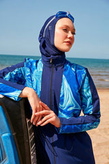 Burkini Modest Swimwear Set 4-Teilig Marineblau/Gemustert "Marina" M2319