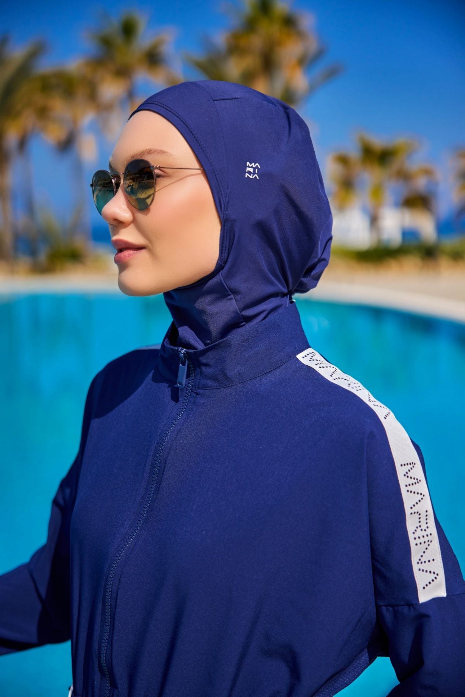Burkini Modest Swimwear Set 4-Teilig Marineblau mit weißer "Marina" Aufschrift M2507-2
