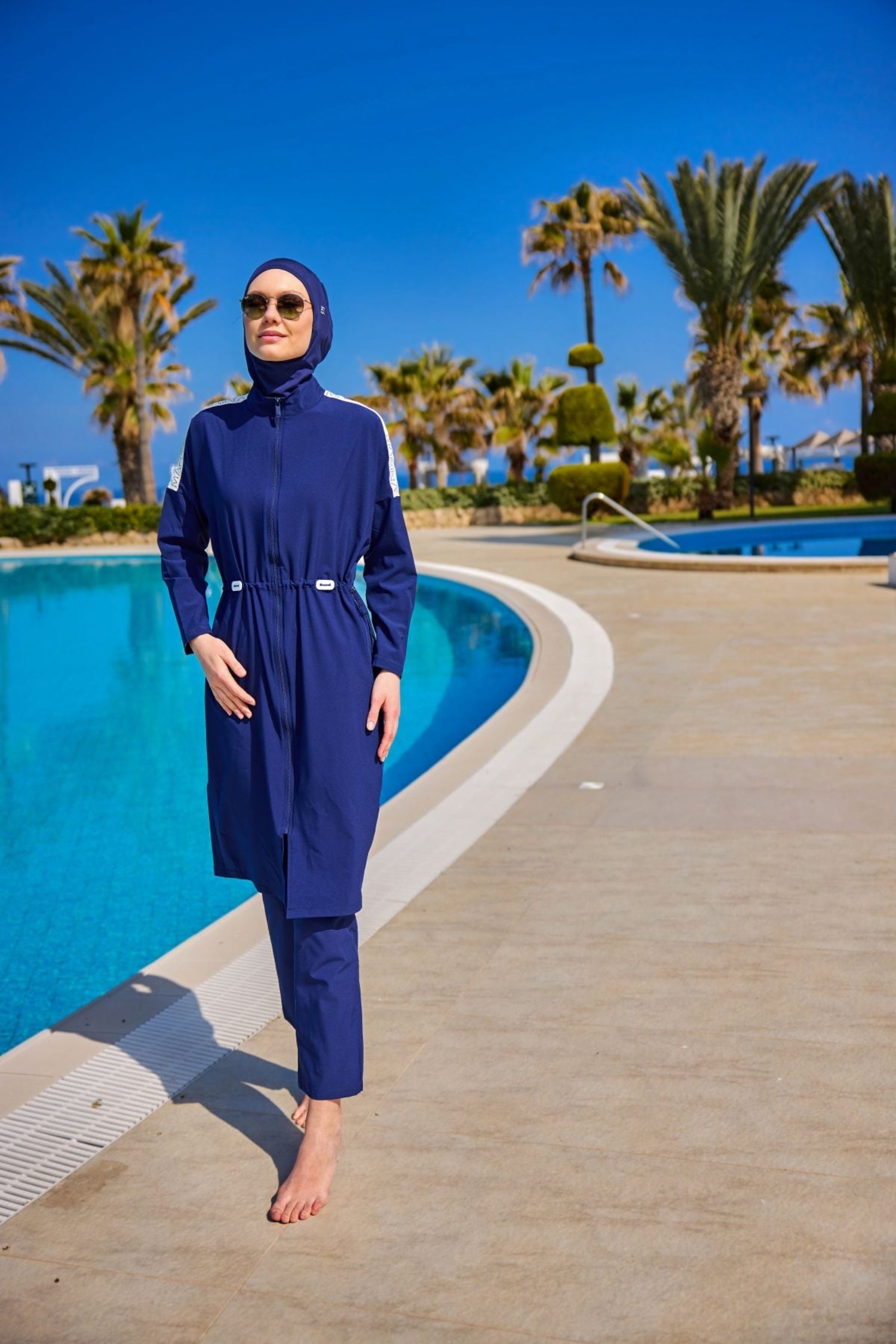 Burkini Modest Swimwear Set 4-Teilig Marineblau mit weißer "Marina" Aufschrift M2507-2
