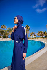 Burkini Modest Swimwear Set 4-Teilig Marineblau mit weißer "Marina" Aufschrift M2507-2