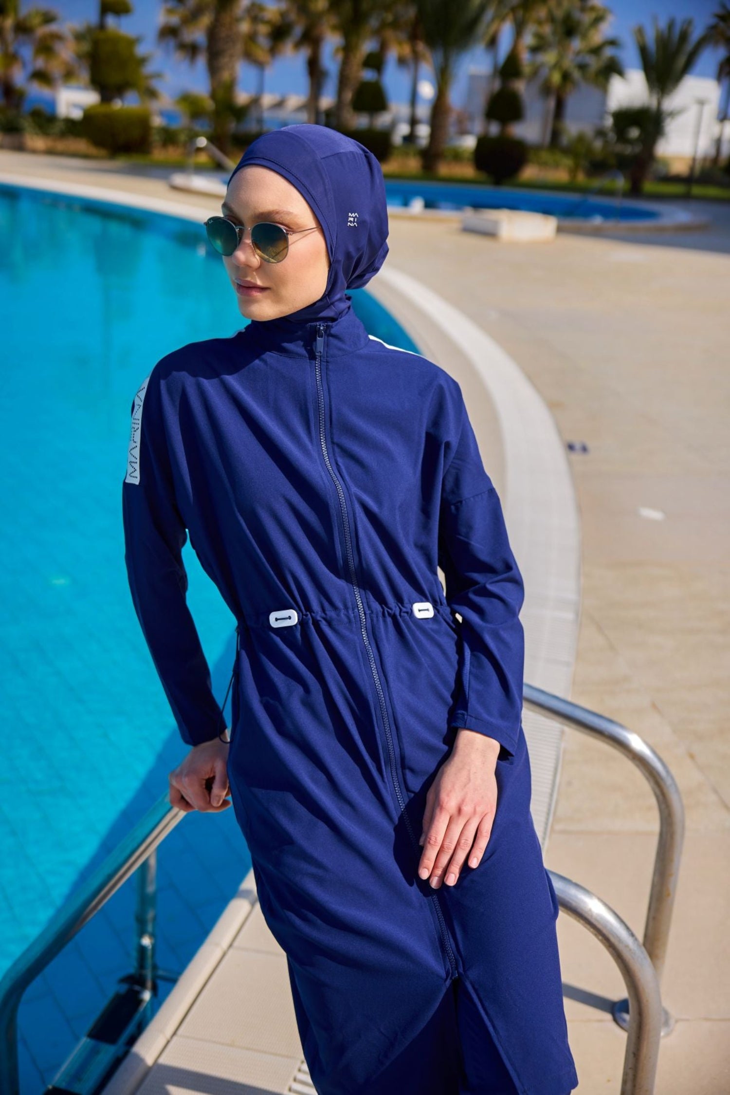 Burkini Modest Swimwear Set 4-Teilig Marineblau mit weißer "Marina" Aufschrift M2507-2