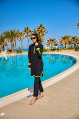 Burkini Modest Swimwear Set 4-Teilig Schwarz/Neongrün "Marina" M2531