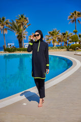 Burkini Modest Swimwear Set 4-Teilig Schwarz/Neongrün "Marina" M2531