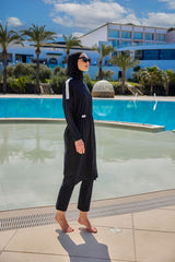 Burkini Modest Swimwear Set 4-Teilig schwarz mit weißer "Marina" Aufschrift M2507-1