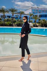 Burkini Modest Swimwear Set 4-Teilig schwarz mit weißer "Marina" Aufschrift M2507-1