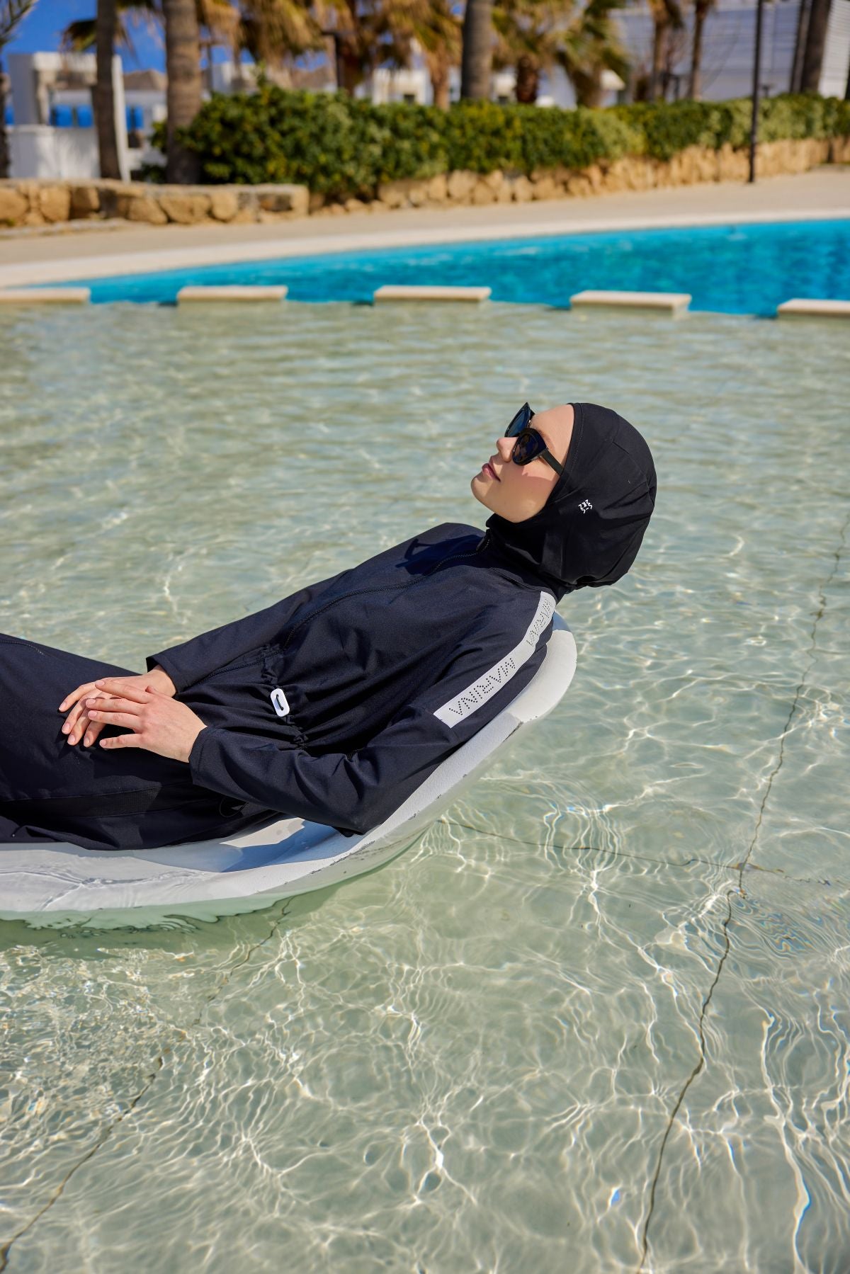 Burkini Modest Swimwear Set 4-Teilig schwarz mit weißer "Marina" Aufschrift M2507-1