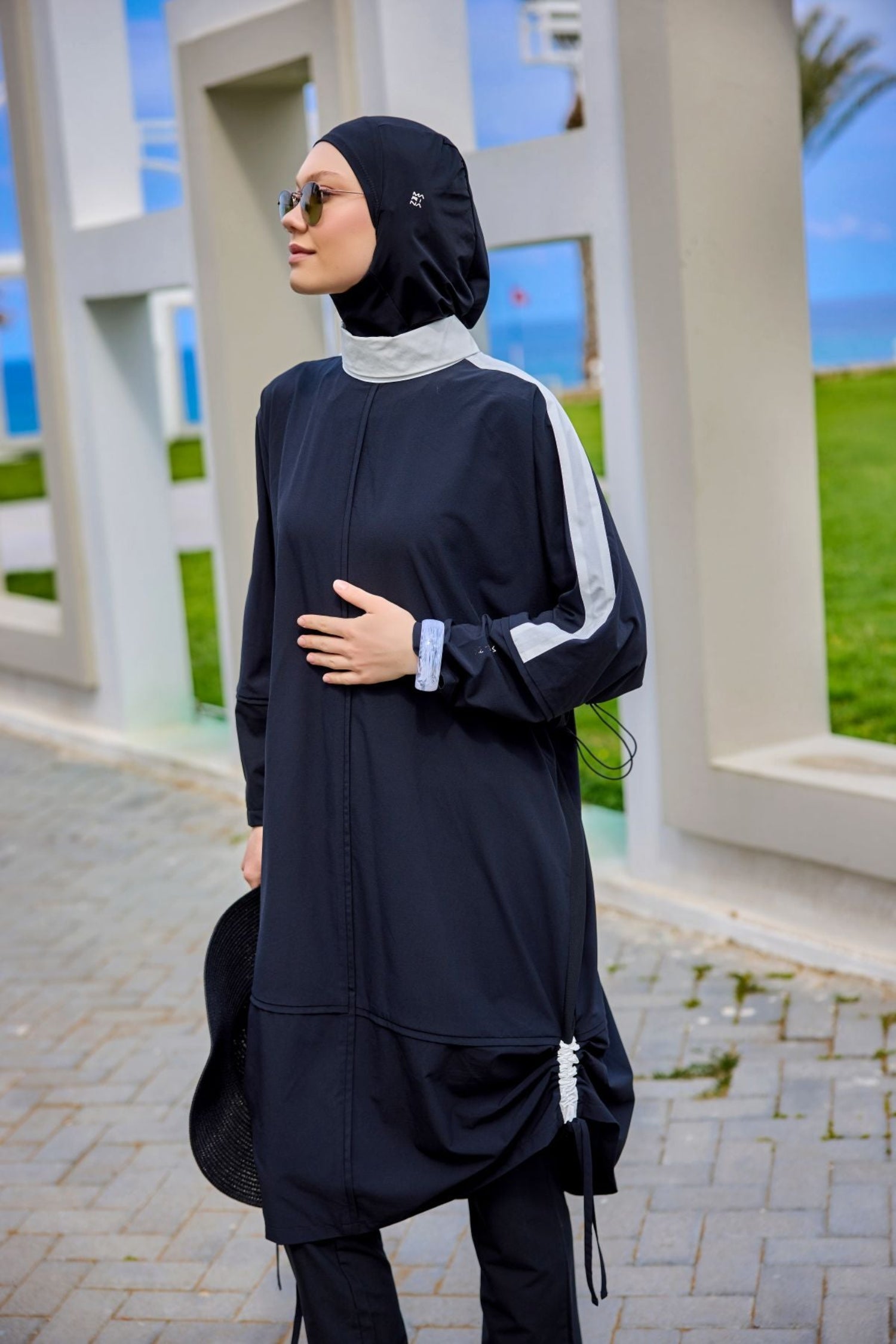 Marina Burkini M2521-3 Schwarz-Weiß Modest Swimwear - UV-Schutz UPF50+ wasserabweisend schnelltrocknend