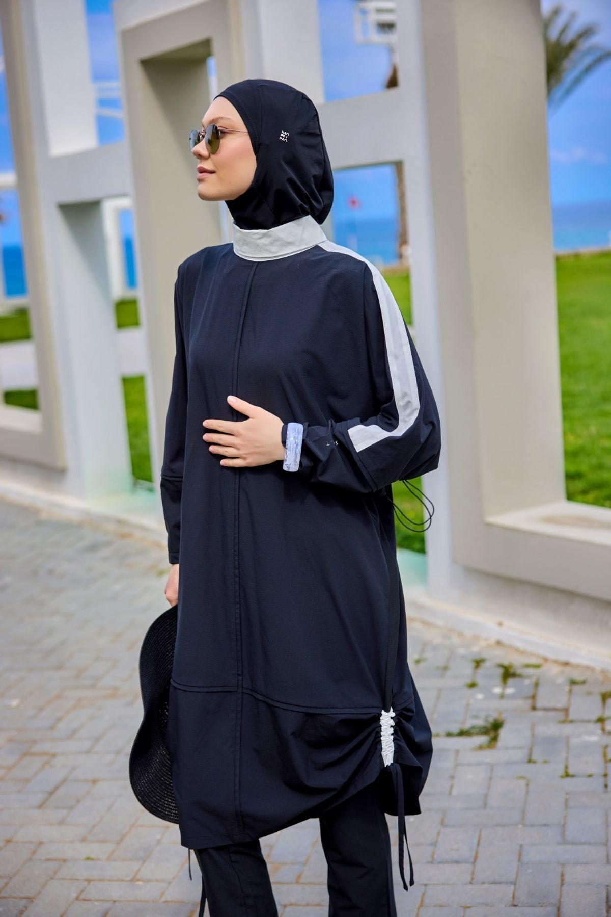 Marina Burkini M2521-3 Schwarz-Weiß Modest Swimwear - UV-Schutz UPF50+ wasserabweisend schnelltrocknend