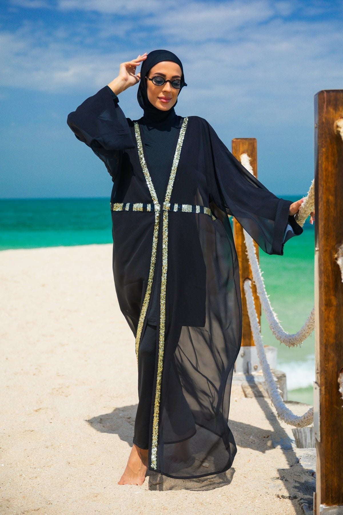 Kimono Pareo mit Pailletten Schwarz "Marina" P2346