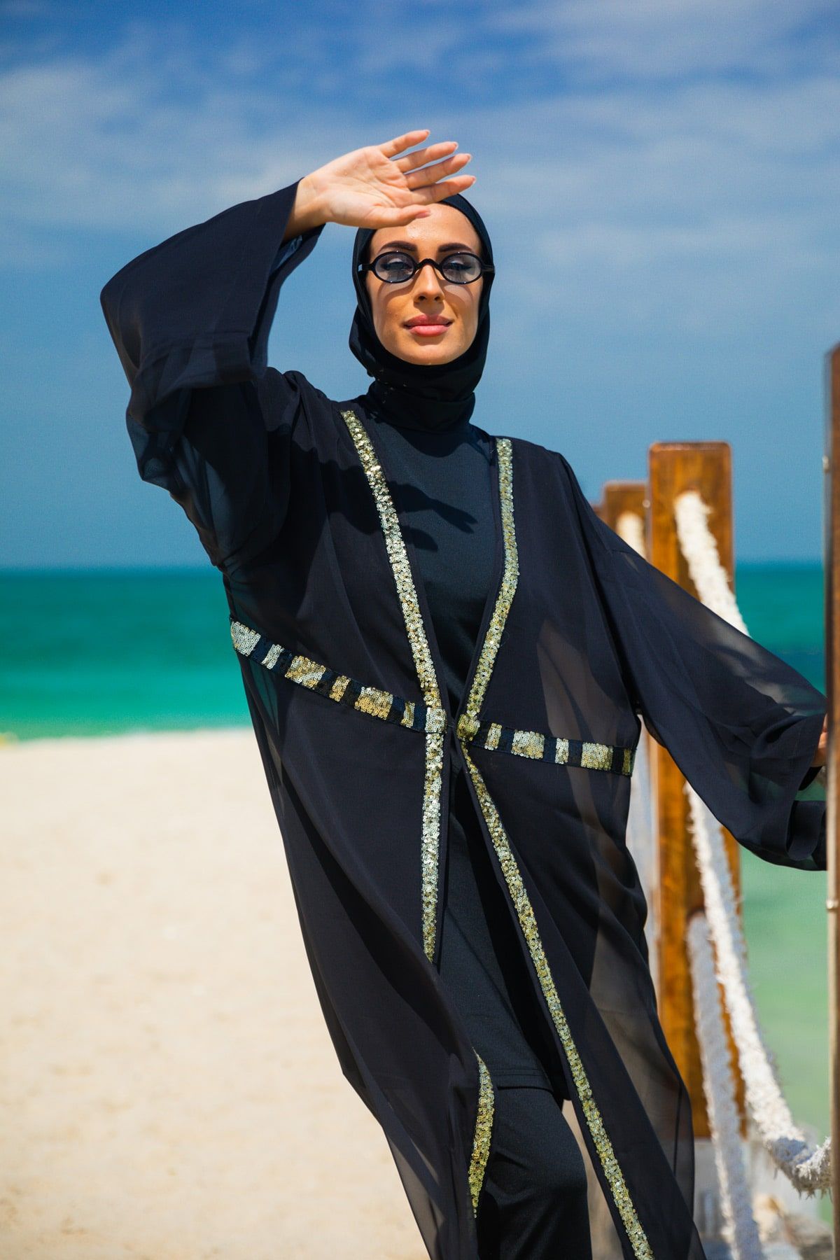 Kimono Pareo mit Pailletten Schwarz "Marina" P2346