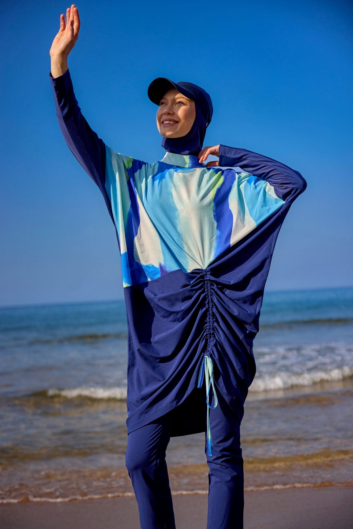Marina │ Modest Swimwear Set 4-Piece Navy Blue with White Stripes - M2506-2