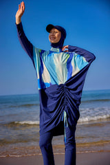 Marina │ Modest Swimwear Set 4-Piece Navy Blue with White Stripes - M2506-2