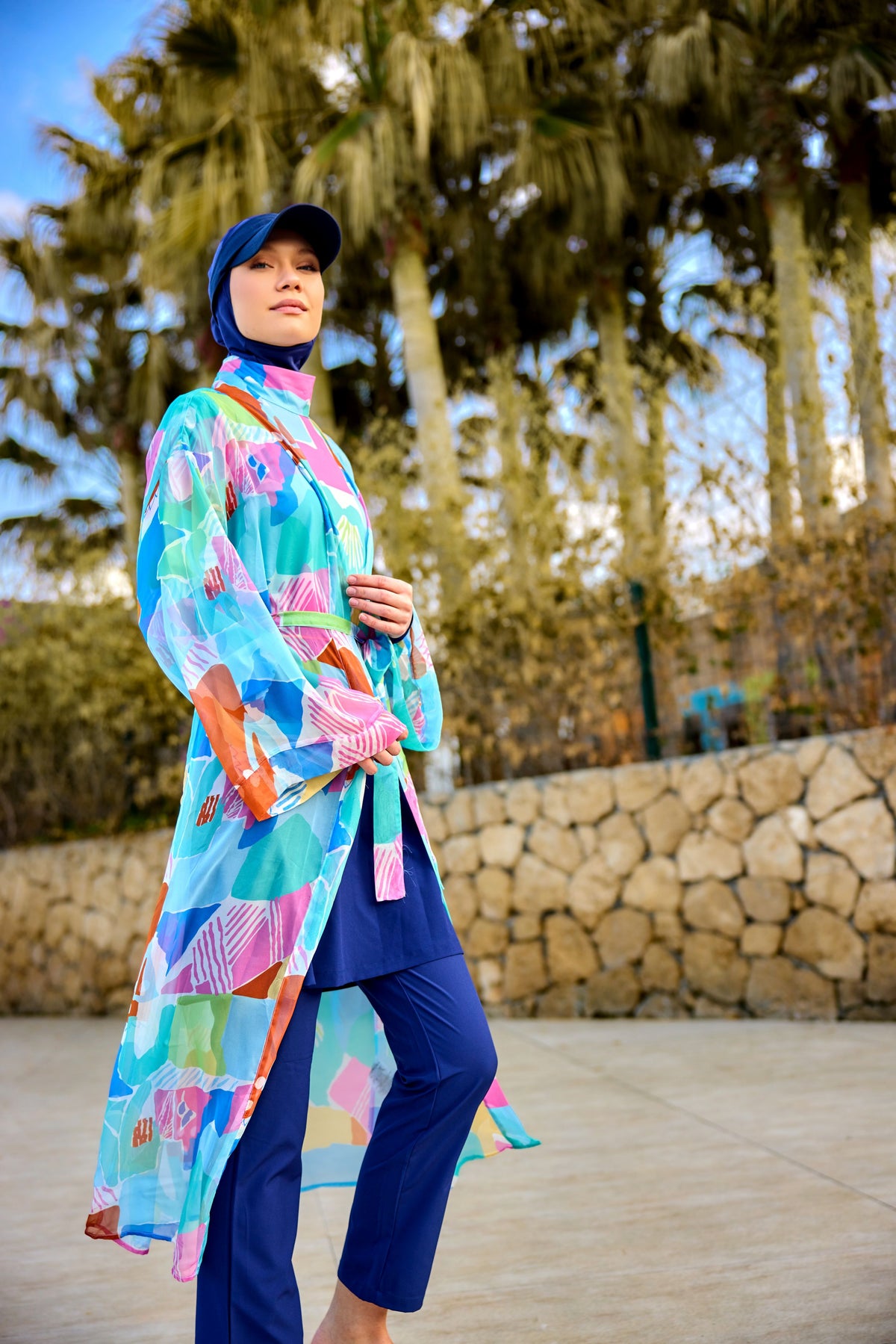 Kimono Pareo Marineblau gemustert "Marina" P2506