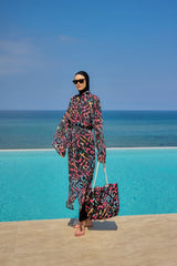 Kimono Pareo Schwarz mit bunter Aufschrift "Marina" RP2507