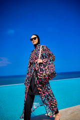 Kimono Pareo Schwarz mit bunter Aufschrift "Marina" RP2507