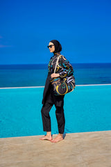 Burkini Modest Swimwear Set 4-Teilig Schwarz mit bunter Aufschrift "Riva Mera by Marina" R2505