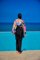 Burkini Modest Swimwear Set 4-Teilig Schwarz mit Motiven "Riva Mera by Marina" R2510