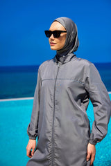 Burkini Modest Swimwear Set 3-Teilig in Schwarz von Andalus by Marina - Komplettansicht des muslimischen Badeanzugs mit Kopfbedeckung, Oberteil und Hose