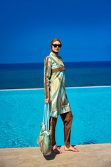 Burkini Modest Swimwear Set 4-Teilig Grünmotive mit brauner Schwimmhose 'Riva Mera by Marina' R2512
