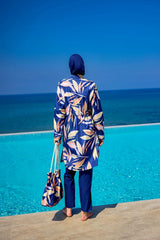 Burkini Modest Swimwear Set marineblau mit Blattmotiv - 4-teiliges muslimisches Badeanzug Set von Riva Mera by Marina