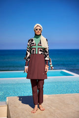 Burkini Modest Swimwear Set 4-Teilig Braun/Grün "Marina" M2519