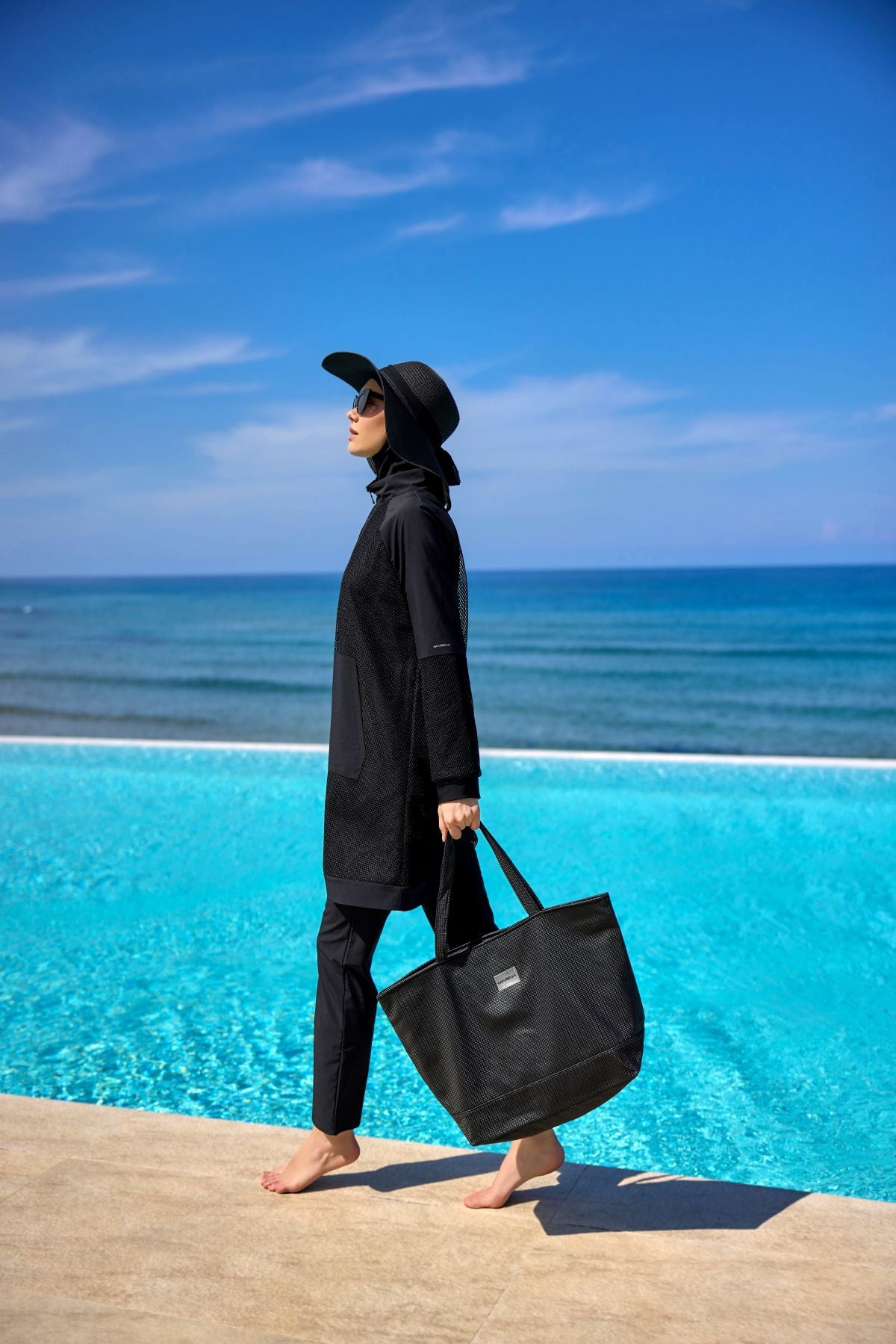 Burkini Modest Swimwear Set 4-Teilig Schwarz mit Tülldetail "Marina" M2534-1