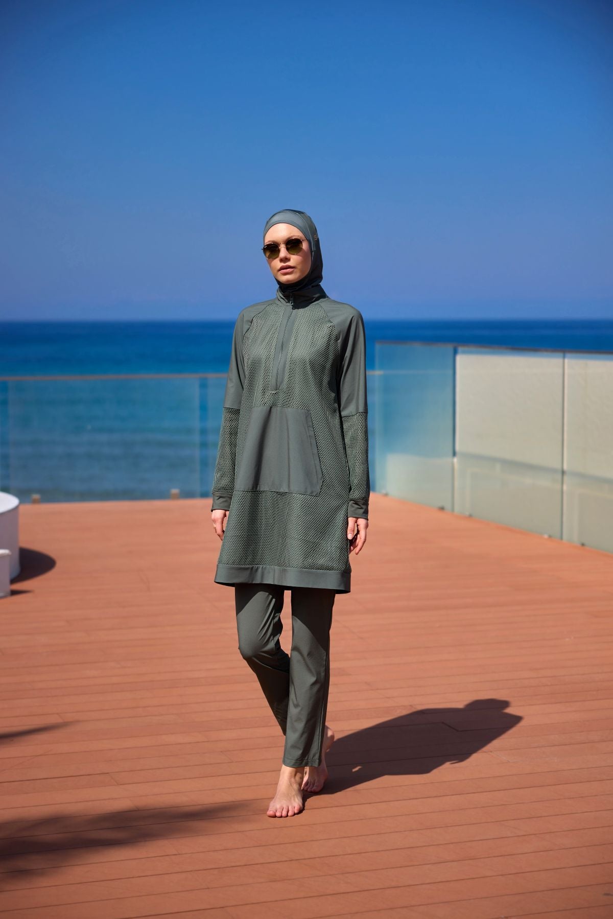 Burkini Modest Swimwear Set 4-Teilig Khaki mit Tülldetail "Marina" M2534-3