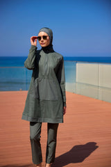 Burkini Modest Swimwear Set 4-Teilig Khaki mit Tülldetail "Marina" M2534-3