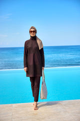 Burkini Modest Swimwear Set 4-Teilig Braun mit Tülldetail "Marina" M2534-4