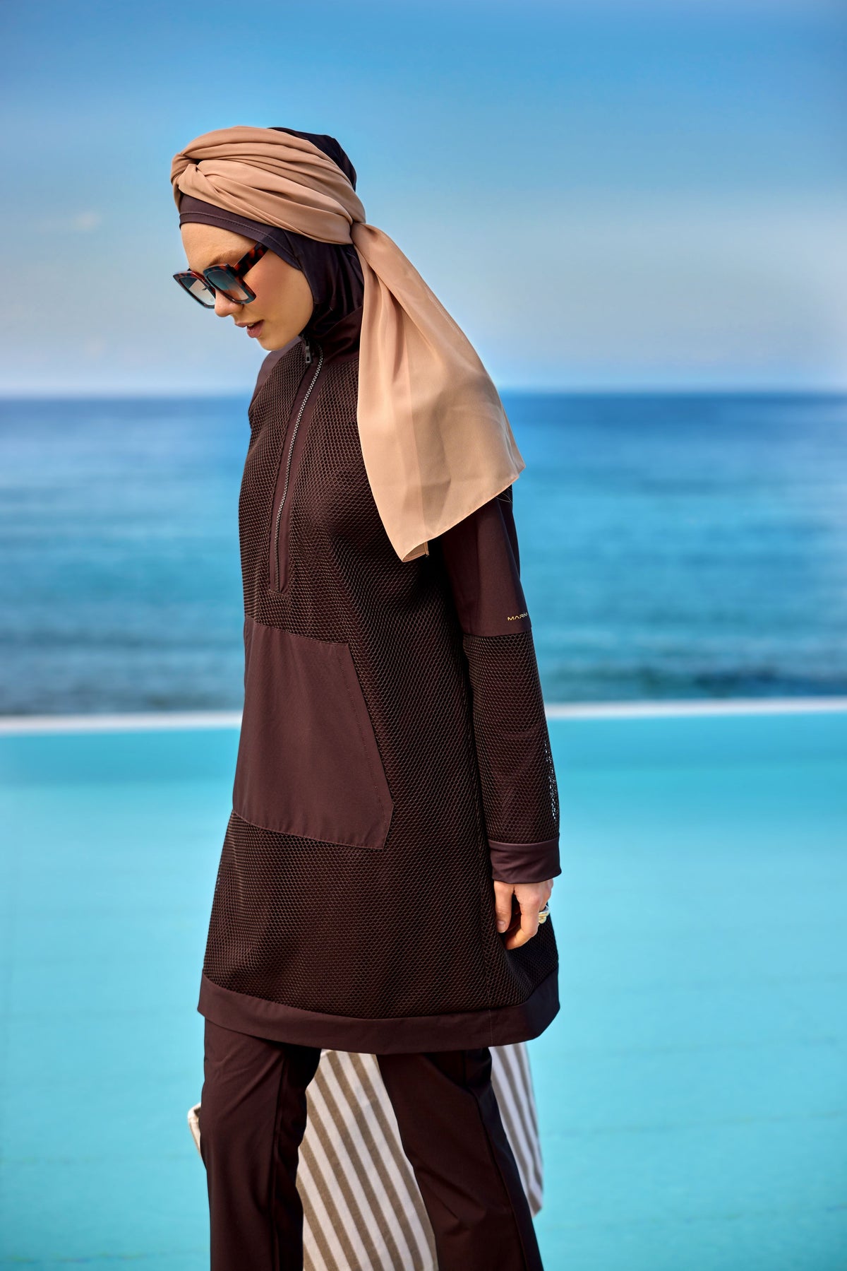 Burkini Modest Swimwear Set 4-Teilig Braun mit Tülldetail "Marina" M2534-4