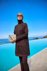 Burkini Modest Swimwear Set 4-Teilig Braun mit Tülldetail "Marina" M2534-4