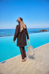 Burkini Modest Swimwear Set 4-Teilig Braun mit Tülldetail "Marina" M2534-4