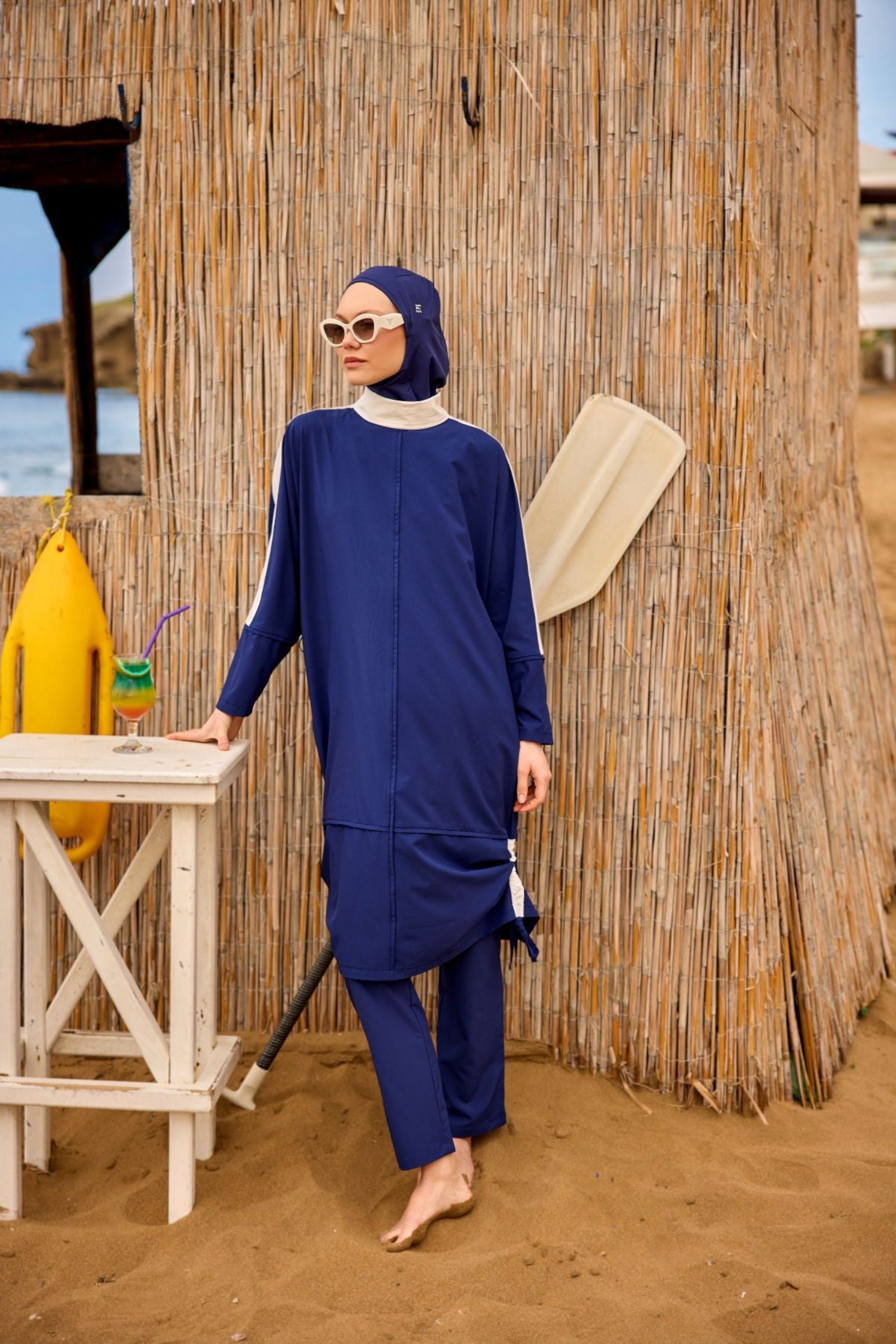 Marina Burkini M2521-2 Marineblau-Weiß Modest Swimwear - UV-Schutz UPF50+ wasserabweisend schnelltrocknend