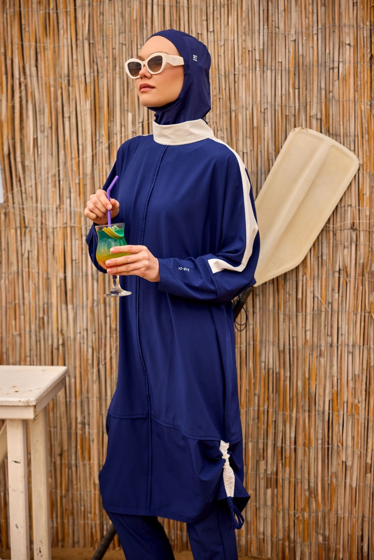 Marina Burkini M2521-2 Marineblau-Weiß Modest Swimwear - UV-Schutz UPF50+ wasserabweisend schnelltrocknend