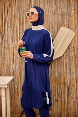 Marina Burkini M2521-2 Marineblau-Weiß Modest Swimwear - UV-Schutz UPF50+ wasserabweisend schnelltrocknend