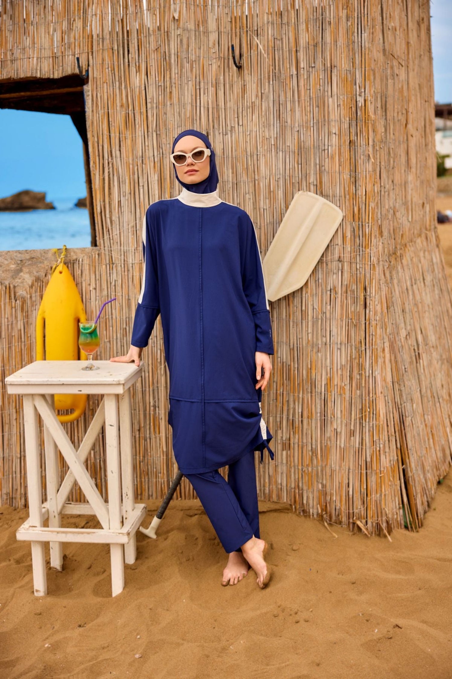 Marina Burkini M2521-2 Marineblau-Weiß Modest Swimwear - UV-Schutz UPF50+ wasserabweisend schnelltrocknend