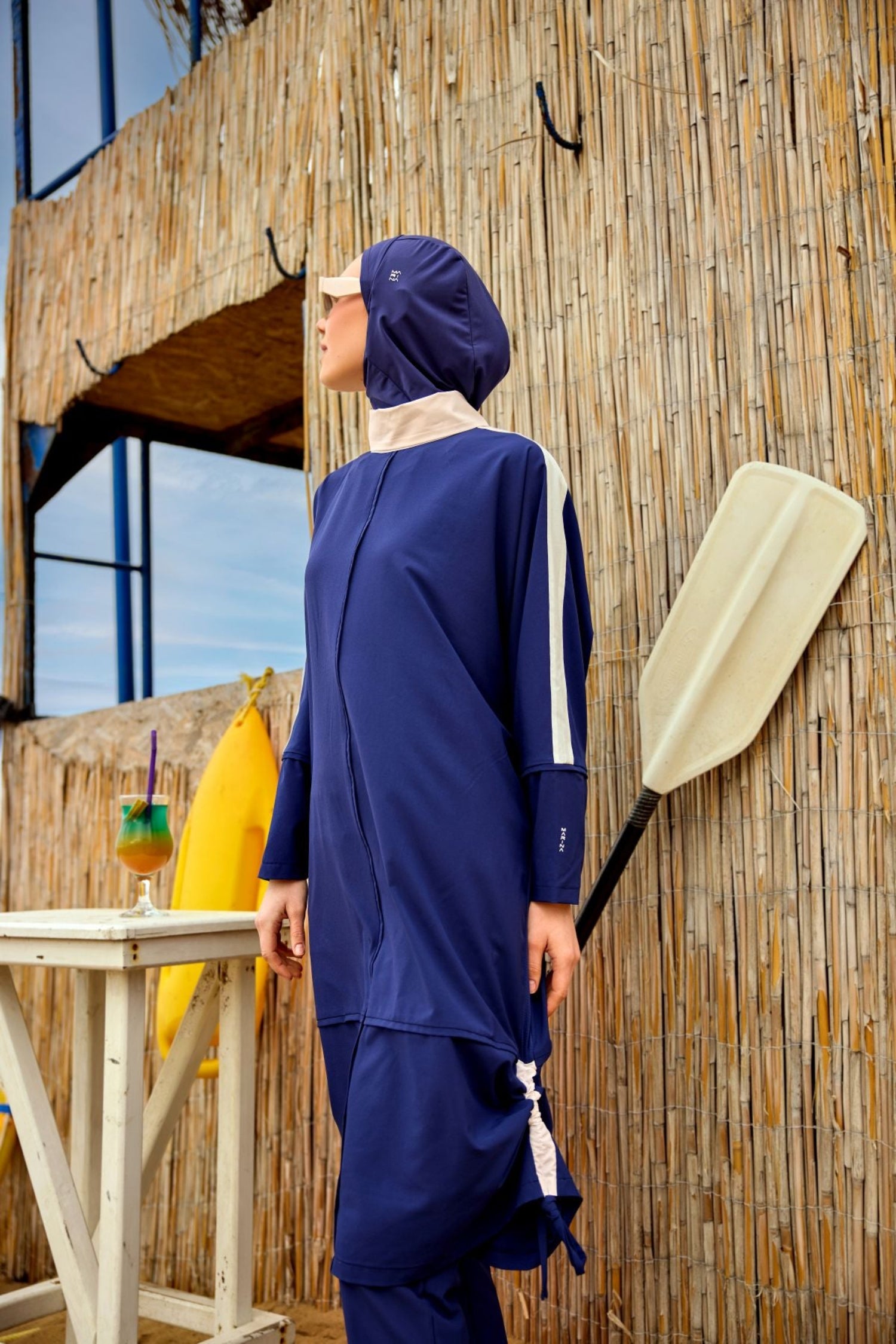 Marina Burkini M2521-2 Marineblau-Weiß Modest Swimwear - UV-Schutz UPF50+ wasserabweisend schnelltrocknend